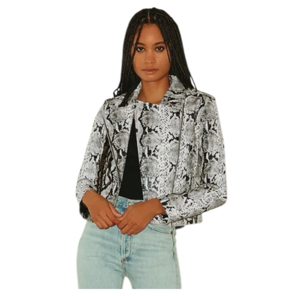 Honey Punch Gray Faux Leather Jacket Snake Print Size S